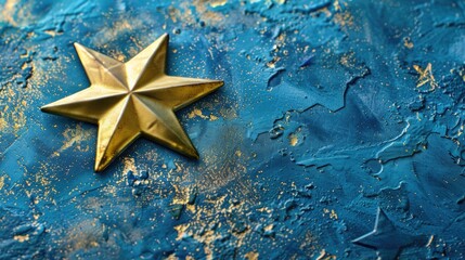 Poster - A shining gold star on a vibrant blue background. Perfect for educational and celebratory designs