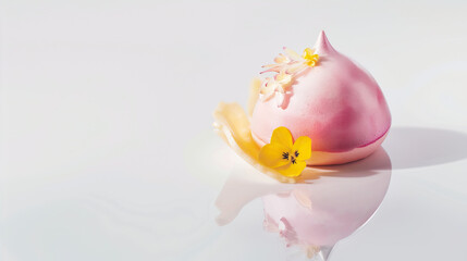 Poster - Pink dessert decorated with a yellow flower
