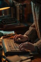 Aufkleber - Woman working on laptop at desk, suitable for business concepts