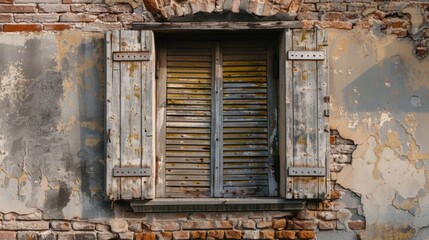 Poster - A window with shutters on an old building. Suitable for architectural projects