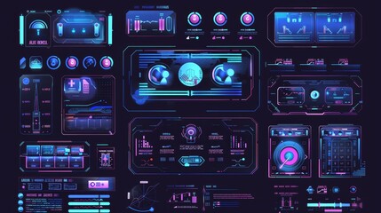 Poster - Frames and panels for game online streaming in futuristic style, isolated on black background with overlay videos and menus.