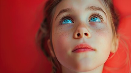 Poster - A young girl with blue eyes staring up. Perfect for various projects