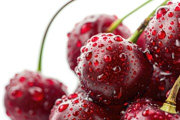 Poster - Close up of juicy cherries with water droplets, perfect for food and health-related designs
