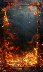 Sticker - Fiery frame with a dark, textured background and burnt edges.