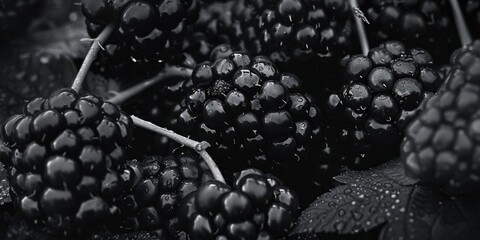 Wall Mural - Close up of a bunch of fresh blackberries. Ideal for food and nutrition concepts