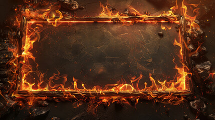 Poster - Abstract fire forming a burning rectangular frame against a dark background.