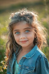 Poster - A cute little girl with striking blue eyes posing for a picture. Ideal for family and lifestyle concepts