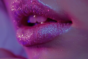 Poster - A close-up of lips with glitter, perfect for beauty and makeup concepts