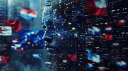 Poster - Close-up of a man's face in an urban setting. Ideal for advertising or social media campaigns