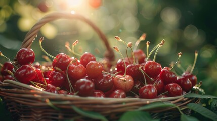 Poster - Fresh cherries in a basket, perfect for summer vibes