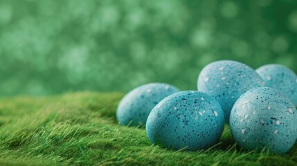 Poster - Blue eggs on lush green field, perfect for Easter designs