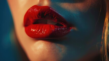 Poster - Close up of woman's lips with vibrant red lipstick, perfect for beauty and fashion concepts