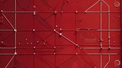 Poster - Red Geometric Pattern with Connected Lines and Dots