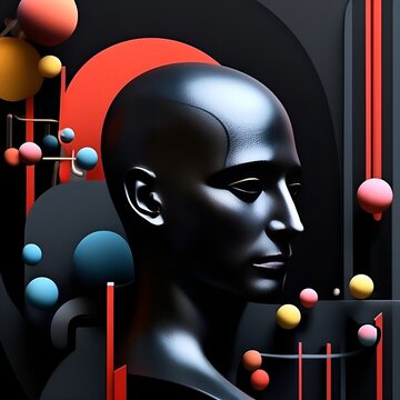 Minimalismus, geometrische Dynamik. Abstrakter Hintergrund für Design mit männlichem Gesicht 12.