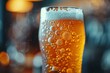 An enticing detailed view of a glass of golden beer with bubbles and foam, showing the drink's effervescence and appeal