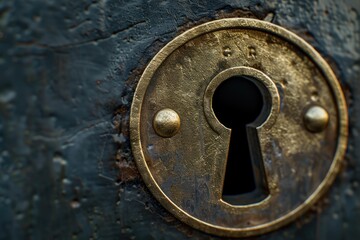 Poster - Close up of a metal door with a keyhole, perfect for security concepts