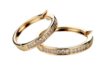 Eternal Elegance: A Pair of Gold Wedding Rings With Sparkling Diamonds. On White or PNG Transparent Background.