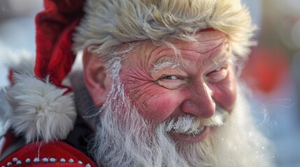 Canvas Print - Close up shot of a person wearing a Santa hat. Perfect for holiday themed designs