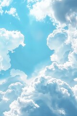Poster - A plane flying through a cloudy blue sky. Suitable for travel and transportation concepts