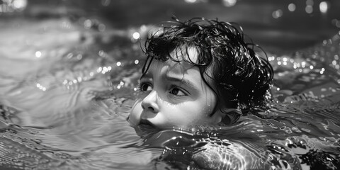 Poster - A young boy swimming in a pool of water. Perfect for summer activities