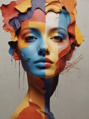 Wall Mural - Collage of abstract faces in a spectrum of colors.