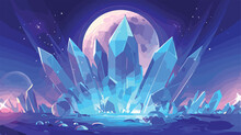 Moon Crystals Clip Art 2d Flat Cartoon Vactor Illustration