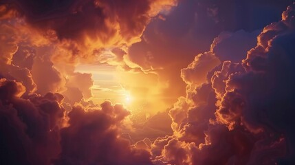 Poster - Beautiful view of sunlight breaking through clouds in the sky. Suitable for various projects