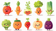 Multicolor cute vegetable mascots flat icon set for