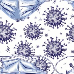 Poster - Seamless pattern of blue and white corona viruses. Can be used for medical or scientific designs