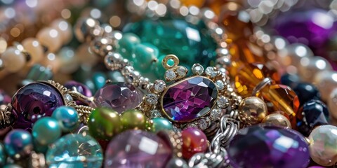 Leinwandbilder - Close up of various colored beads, suitable for jewelry making projects