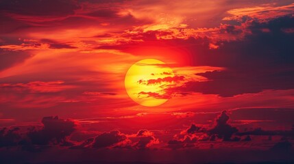Aufkleber - A scenic view of the sun setting over the clouds. Suitable for various nature or weather-related projects