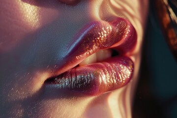 Poster - A close-up shot of a woman's lips with glitter on them. Perfect for beauty and makeup concepts