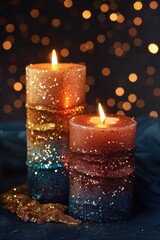 Poster - Two candles burning on a blue cloth, suitable for various occasions