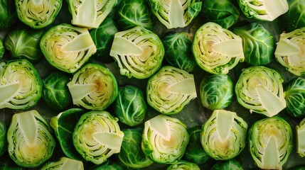 Aufkleber - A close up of a pile of fresh brussels sprouts. Perfect for healthy eating concepts