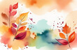 Autumn background design with watercolor brush texture, botanical leaves watercolor hand drawing. Abstract art wallpaper design for wall arts, wedding and invite card