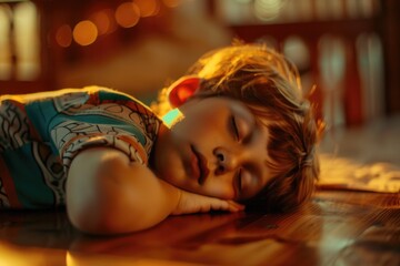 Aufkleber - A little girl laying on the floor. Ideal for children's book illustrations