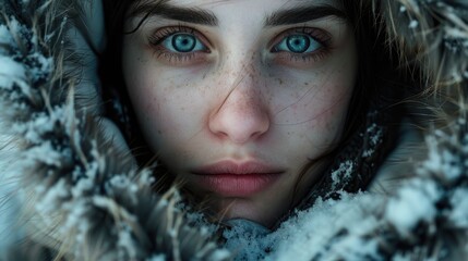 Poster - A detailed close-up of a person wearing a jacket. Suitable for fashion or outdoor clothing concepts