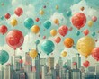 A whimsical illustration depicts the irrational exuberance that can drive investment bubbles, with colorful balloons representing inflated asset prices, high detailed