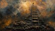 Mystical Ladder Ascending Through Apocalyptic Ruins A Journey of and Discovery