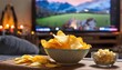 Generated image of chips in front of tv