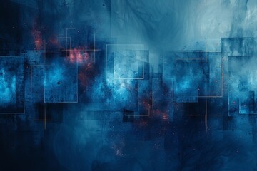 Poster - Digital art piece with layered blue tones and red light accents, creating a dynamic and complex visual experience