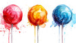 Gourmet Lollipops in Vibrant Watercolor with Cinematic Photographic Style