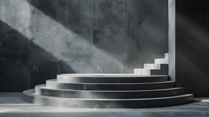Aufkleber - Abstract architecture, a modern staircase podium design. The concrete structure against a white