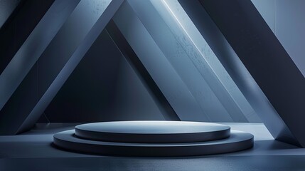Aufkleber - In a modern studio, an empty stage awaits, bathed in sleek, minimalist design. The abstract backdrop