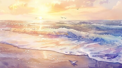 Wall Mural - Painting of Beach in the Sunset