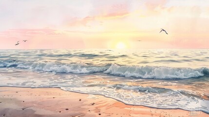 Wall Mural - Painting of Beach in the Sunset