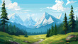 Scenic mountain landscape with snowcapped peaks an