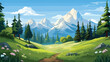 Scenic mountain landscape with snowcapped peaks an