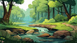 Serene woodland stream with stepping stones and ove
