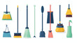 Set of cleaning supplies and tools. Brooms sanitary